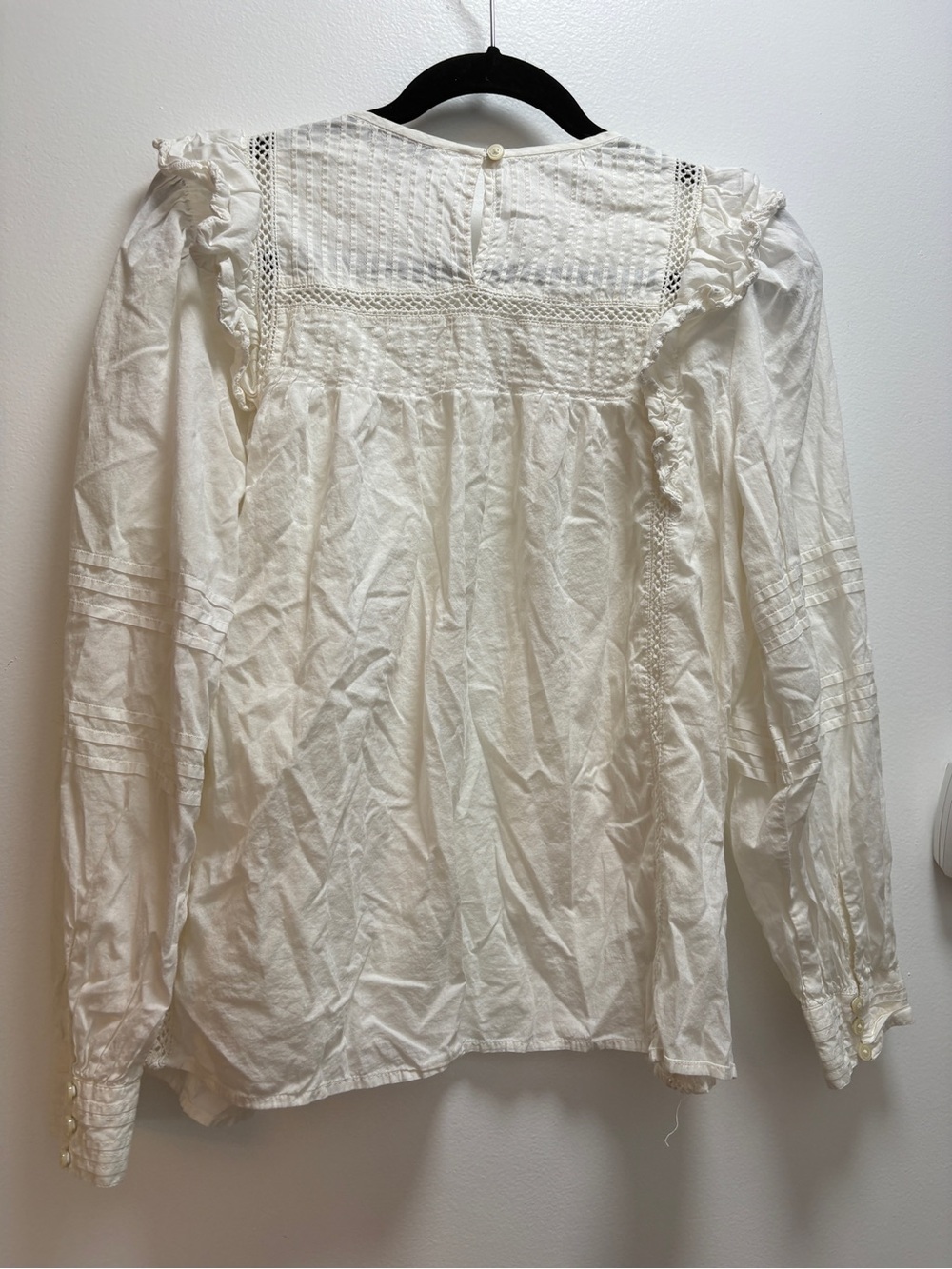 Madewell Cream Lace-Trim Peasant Blouse Cottagecore Minimalist Clean Girl - Picture 2 of 6